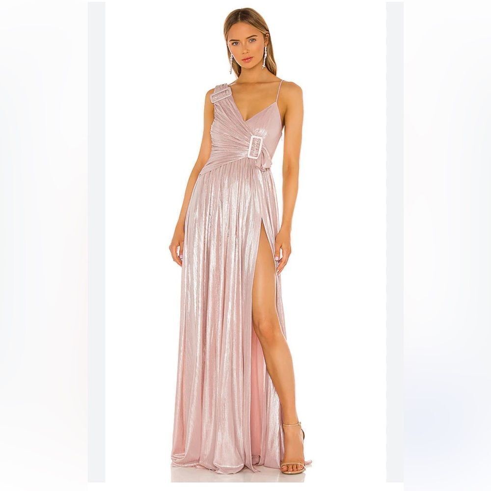 Retrofete Natalie Dress in Baby Pink Metallic maxi gown flowy FWRD Revolve M